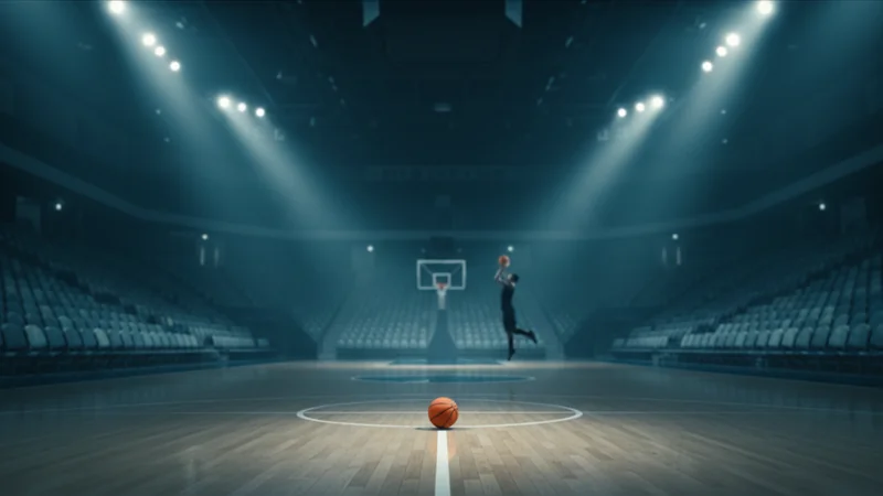 Basketball arena with hardwood court and a player lining up a jump shot — Maxim88 basketball betting strategy