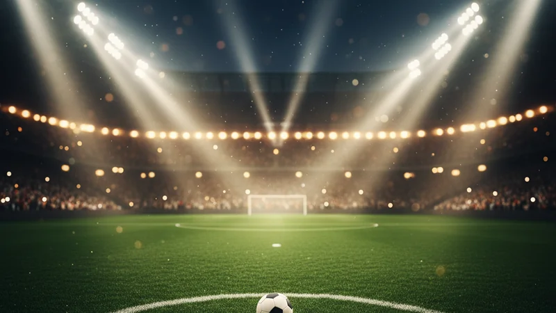 Football on a floodlit stadium pitch at night — football betting tips for Maxim88 Malaysia