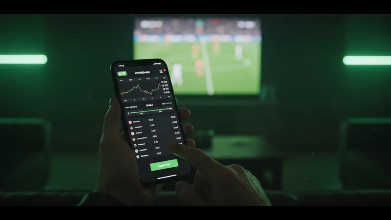 Smartphone showing live in-play sportsbook odds with a football match on TV — live betting tips for Maxim88